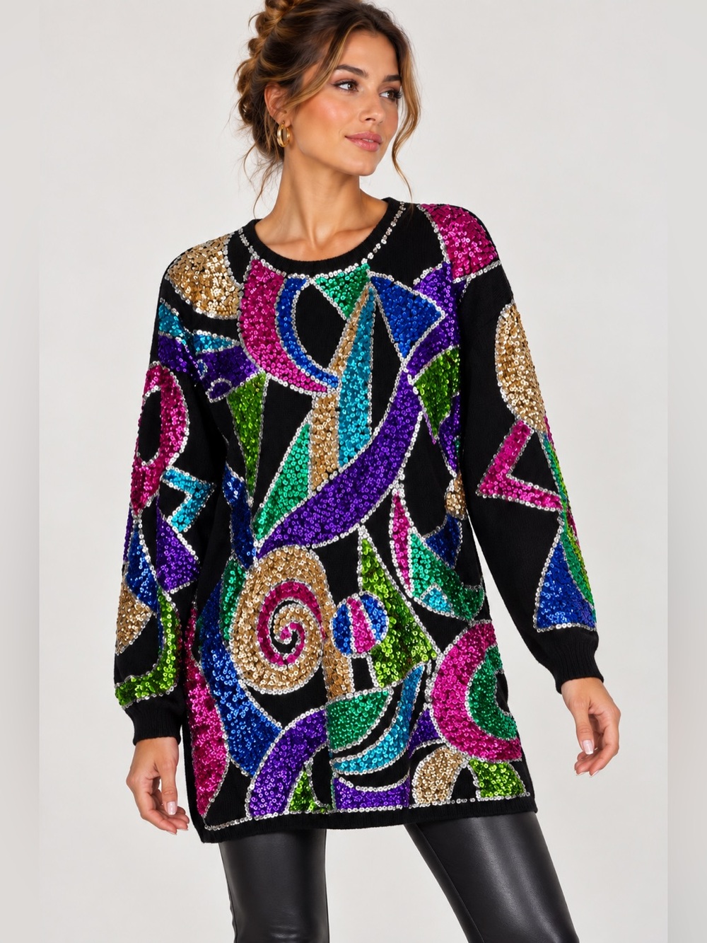 Vintage The Limited Sequin Sweater S Black Lambswool Angora Statement Knit 90s